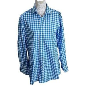 Ledbury Shirt Blue & White Checked Long Sleeve Button Up Men's 16 1/2